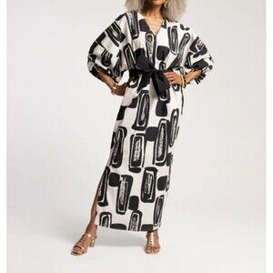 Frances Valentine Rosa Caftan Flintstone Bold Print Maxi Dress Balloon S 281473